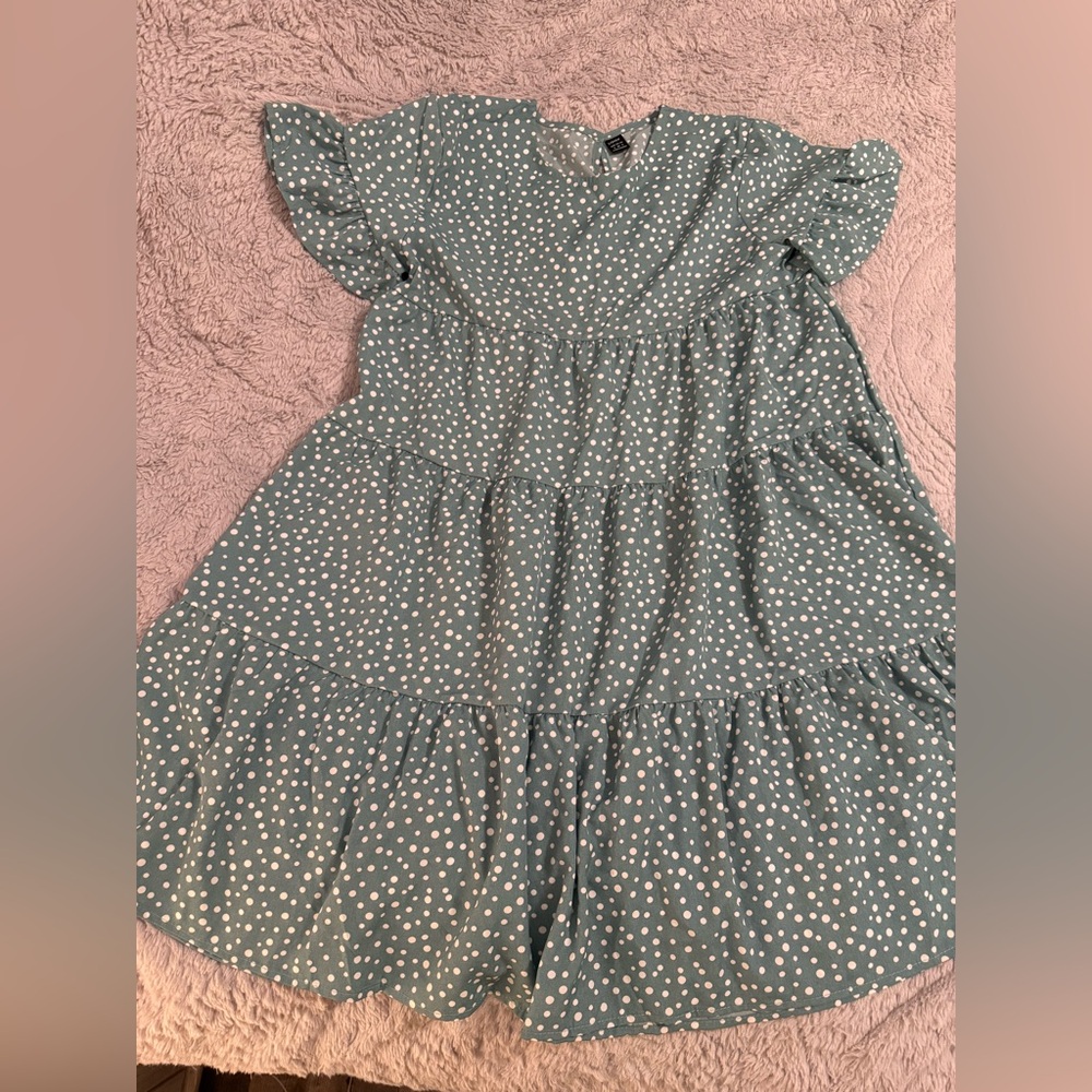 LISHLEY Teal Polka Dot Midi Dress